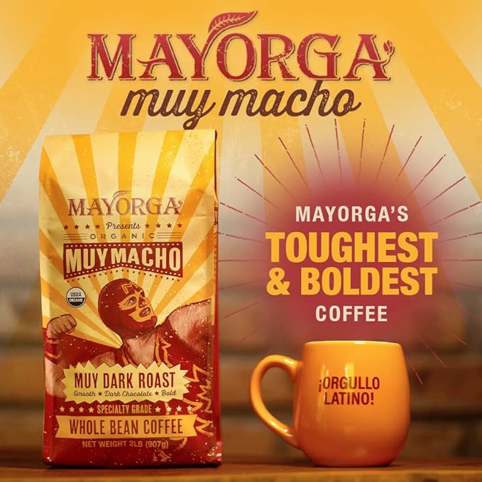 Mayorga Intense Dark Roast Coffee 2 lb bag - Muy Macho Blend the World's Strongest Organic Coffee - 100% Arabica Whole Coffee Beans - Bold Flavor - Specialty Grade Non-GMO Direct Trade