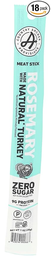 Country Archer Rosemary Flavored Turkey Snack Sticks Gluten Free Zero Sugar 1 Ounces (Pack Of 18)