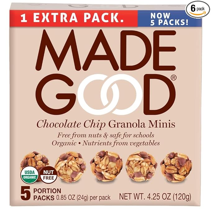 MadeGood Organic Chocolate Chip Granola Minis Nut Free 4.25 Ounces (Pack Of 6)
