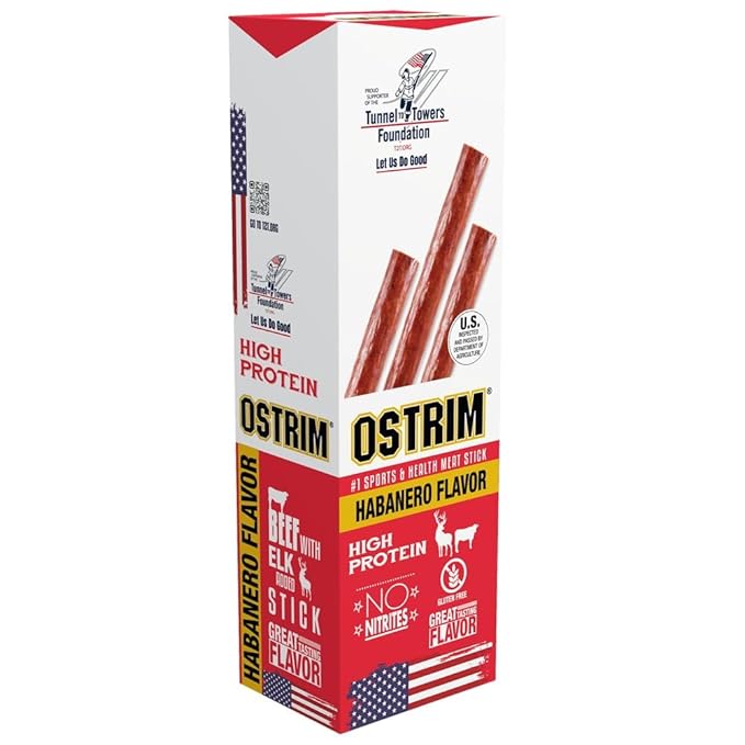 Ostrim (1.5 oz) Beef &amp Elk Snack Sticks Habanero Flavor High Protein 12g Low Carb Gluten-Free No MSG No Nitrates Keto &amp Paleo-Friendly (Pack of 10).