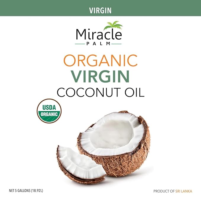 Miracle Palm Virgin Coconut Oil 640 Fl Oz (Pack of 1) USDA Organic Non-GMO Raw &amp Unrefined - Ideal for Skin Hair Baby Care &amp Cooking - Cold Pressed &amp Pure - Long Lasting with Pleasan