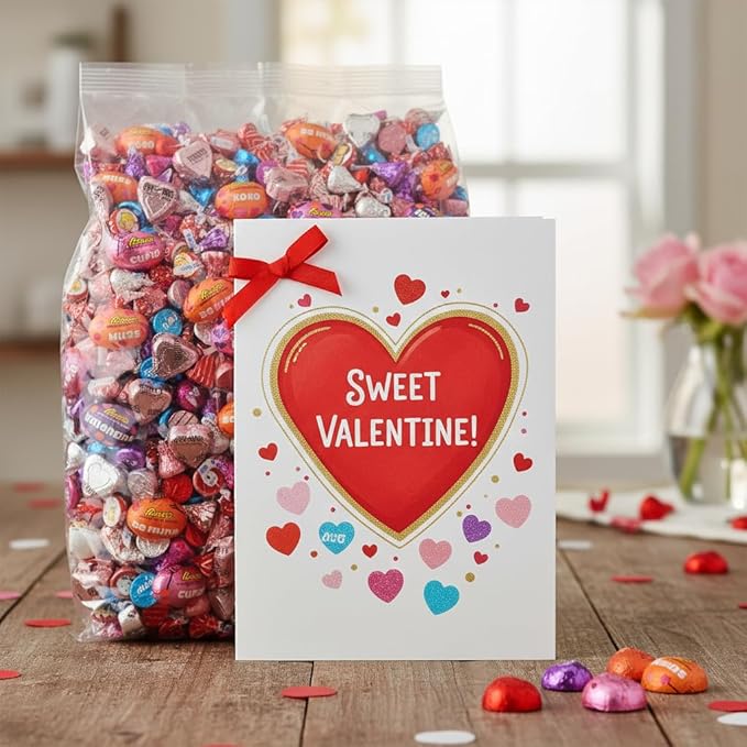 Valentines Day Candy Variety Pack Bulk 2lb - Individually Wrapped Chocolate Candy Mix for Valentines Gifts Gift Bags Party Favors Classroom Exchange - Assorted Valentines Chocolate Candy Bulk Varie