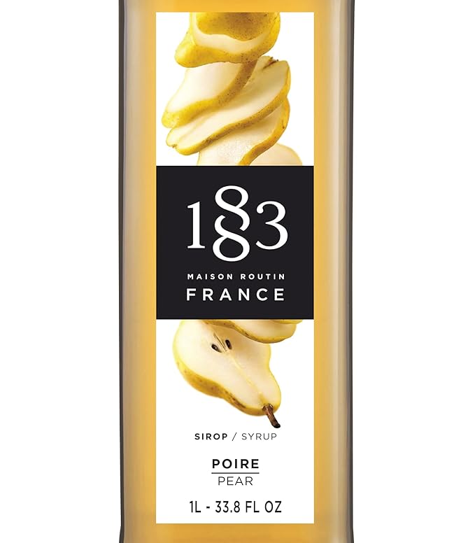 1883 Pear Syrup - Flavored Syrup for Hot &amp Iced Beverages - Gluten-Free Vegan Non-GMO Kosher Preservative-Free Made in France | Glass Bottle 1 Liter (33.8 Fl Oz)