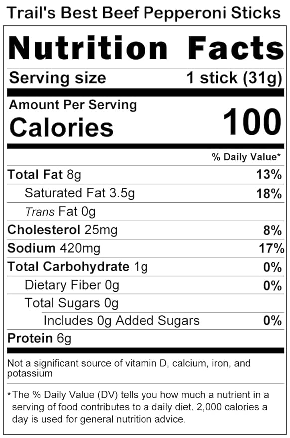Trail's Best 1.1oz Pepperoni Sticks – 16 Count Tubs (6 inch pepperoni sticks made with all beef)