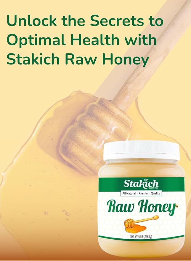 Stakich Raw Honey - Pure Unprocessed Unheated Kosher - 5 Pound (80 Ounce)