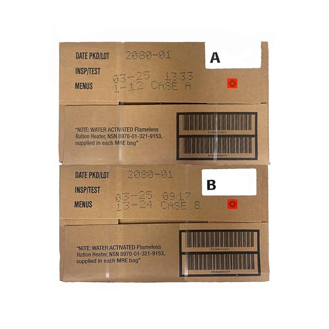 U.S. Meals Ready to Eat (Variety Pack of 12) – (A or B Case Selected at Random) Nutritional Emergency Food Rations - Freeze Dried Food w/ Flameless Heater Entree Dessert &amp More - MRE Kit for Em