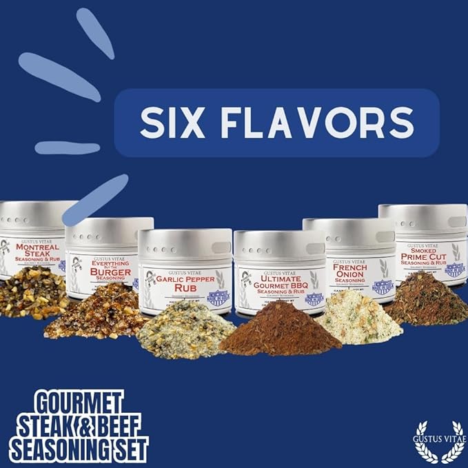 Gourmet Steak &amp Beef Seasoning Gift Set - Six Pack | Authentic Small Batch Seasoning Mixes - Built For The BBQ | 6 Gourmet All Natural Spice Blends - | Hand Packed Non GMO | Sustainably Sourced