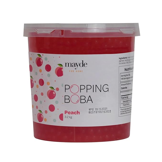 Mayde Popping Boba Pearls for Drinks Desserts &amp Breakfast Bowls (Peach Flavor 7 Pounds)