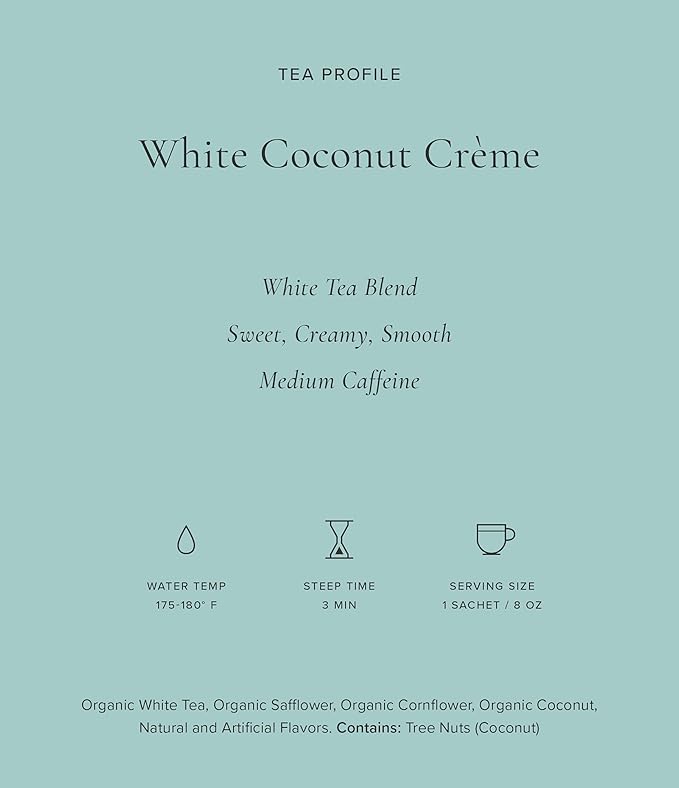 Art of Tea | Organic White Coconut Crème | 12 Count Sampler Box Assortment | Premium Caffeinated Organic White Tea Variety
