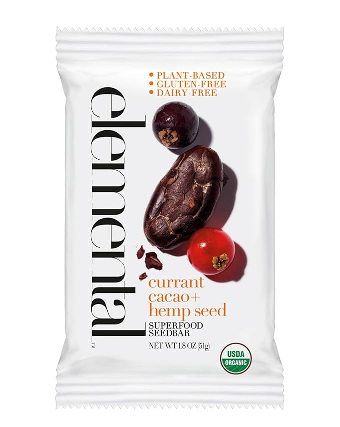 Elemental Superfood Seedbars Currant Cacao + Hemp Seed 1.8 Ounce - 12 Pack 100% Certified Organic Non-GMO Verified Gluten Free Dairy Free Plant Based