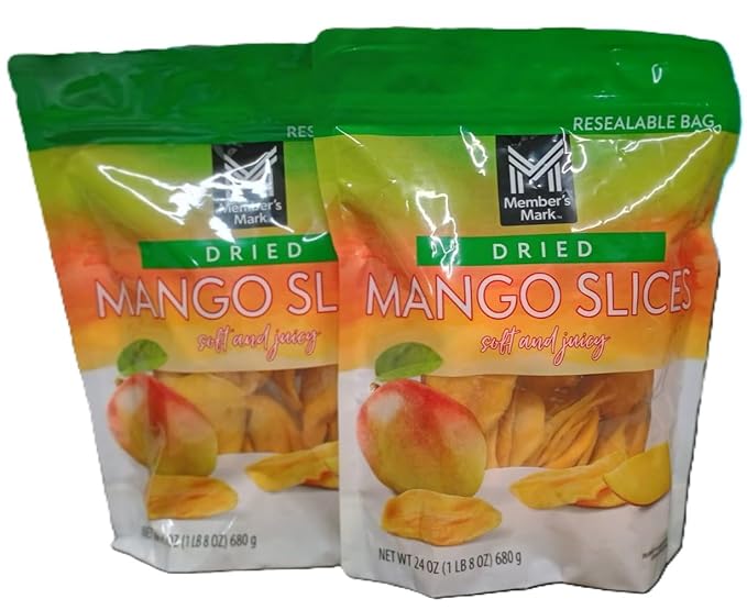 Member's Dried Mangos All Natural Premium Quality No Artificial Colors Gluten Free (Resealable Bag) (24 Ounce) (2 Packs)