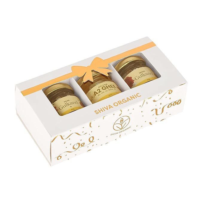 White and Gold Gift Box (50g each - A2 Ghee + Paan Gulkand + Mishri Gulkand)