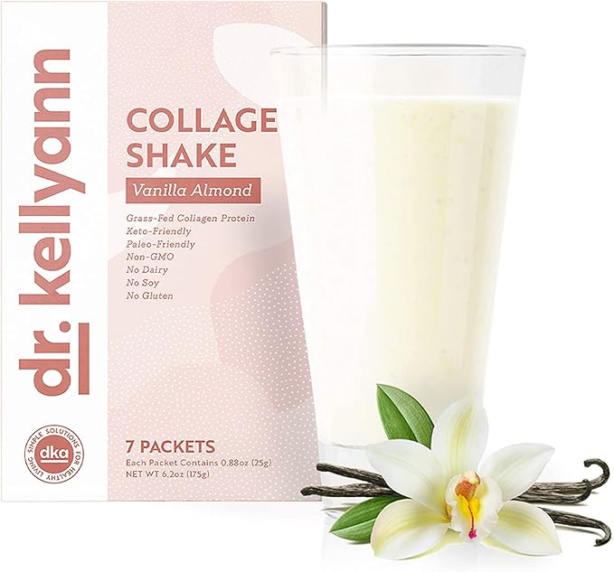 Dr. Kellyann Keto Vanilla Almond Shakes (7 Servings) – Grass-Fed Collagen Protein Gluten-Free Non-GMO Keto-Friendly 1 Pack