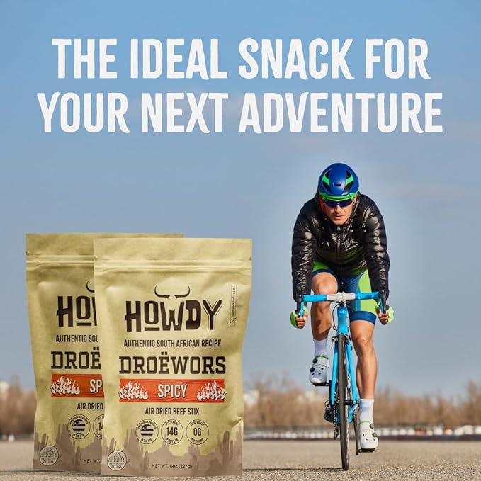 Howdysnax Spicy Droëwors – Authentic South African Air-Dried Beef Sticks Small-Batch Crafted High-Protein Snack Keto &amp Paleo Friendly No Added Sugar - 8 Ounce (Pack of 2)