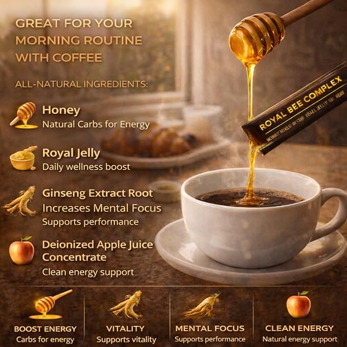 EZ BeeHall Honey Packets – 24 Single-Serve Royal Jelly &amp Herbal Honey Boost | Natural Energy &amp Daily Vitality Travel-Friendly Sweetener for Tea Coffee &amp Snacks