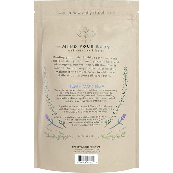 Harney &amp Sons Hemp Moringa | Deep Sleep Wellness Blend with Hemp Moringa Holy Basil &amp Herbs 10 oz Bag