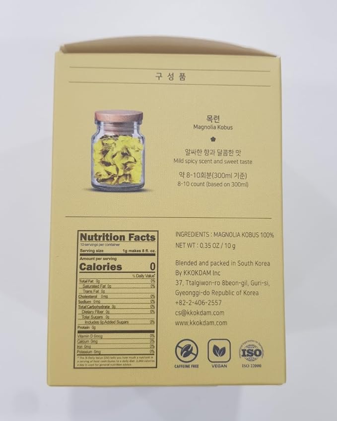 Korean Food KKOKDAM Original Magnolia Flower Tea Decaf Floral Blend Fully Natural Flowers No Caffeine Sugar Free Zero Calories Made in Korea10g