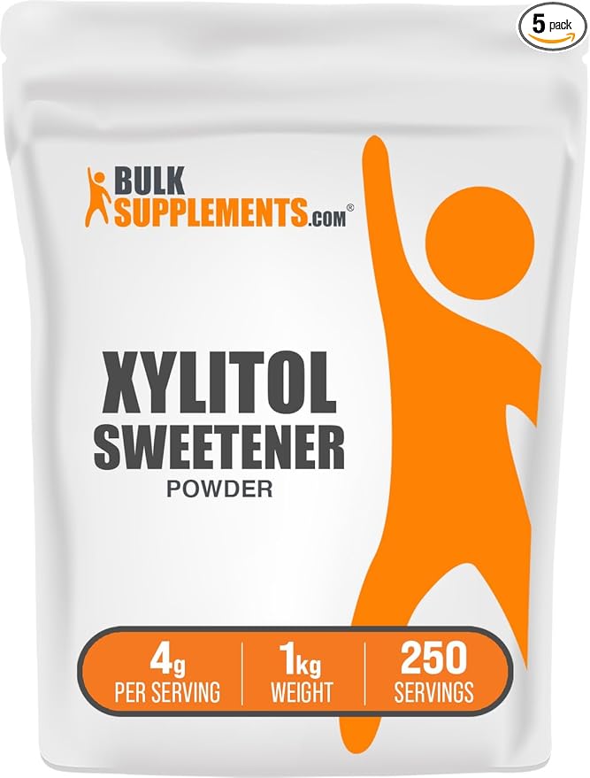 BulkSupplements.com Xylitol Powder - Sugar Substitute Food-Grade Powder - Vegan &amp Gluten Free 4g per Serving 1kg (2.2 lbs) (Pack of 5)