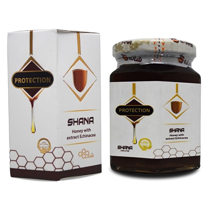 Shana Nigella Honey With Echinacea Extract Premium Natural Pure Egyptian Strap Syrup Egypt Arab Non Gmo Kosher Halal (1 Pack = 14.11 oz / 400 gm) شانه عسل نحل حبة البركة بخلاصة الأخناسيا حلال