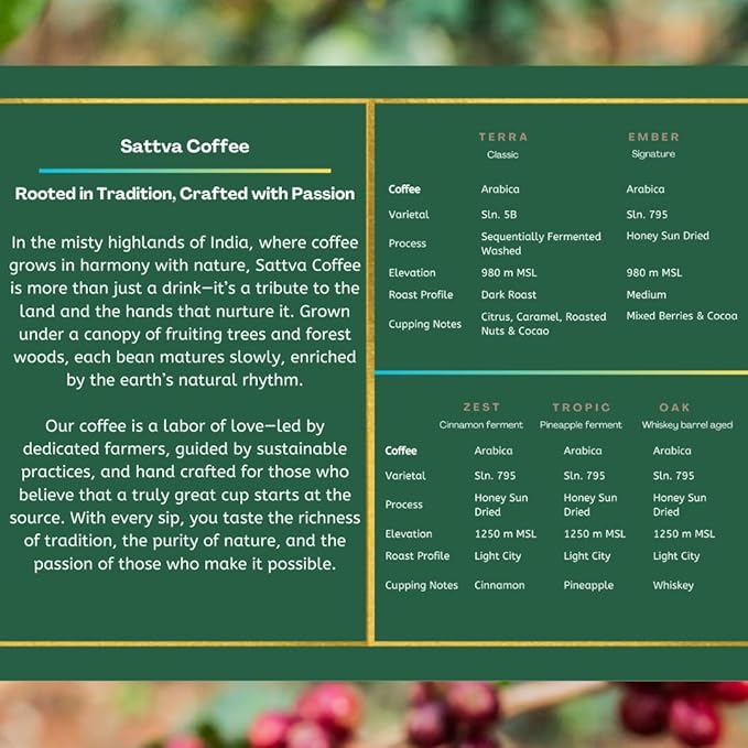 Sattva Coffee Ember Whole Bean Medium Roast - Low Acid 100% Arabica Single Origin with Fruity Mellow Chocolate &amp Berry Notes - 12 oz