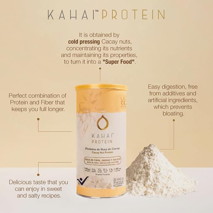 Kahai Protein Natural Cacay Nut Protein Powder 100% Pure Plant Based Vegan Gluten Free No Added Sugar Non-GMO Rich Amino Acids Supports Daily Nutrition for Smoothies Shakes Breakfast All Diets 450gr