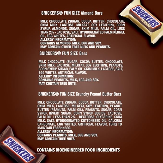 SNICKERS Original Peanut Butter &amp Almond Bulk Variety Pack Fun Size Chocolate Candy Bar Assortment 44.5 oz 60 Pieces Bag