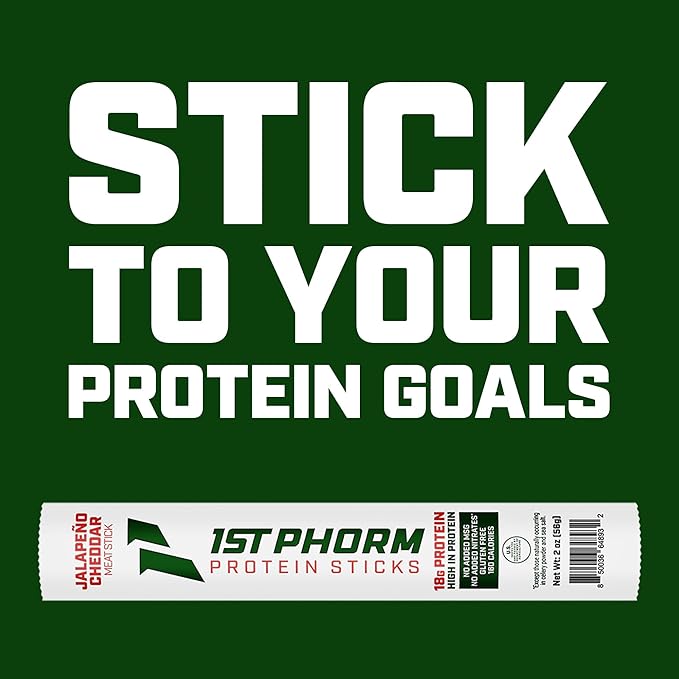 1st Phorm Meat Sticks Jalapeno Cheddar 18G Protein per Serving USA Raised Lean Beef and Pork High Protein Snacks Gluten Free No Msg or Nitrates Individually Wrapped 15 Count