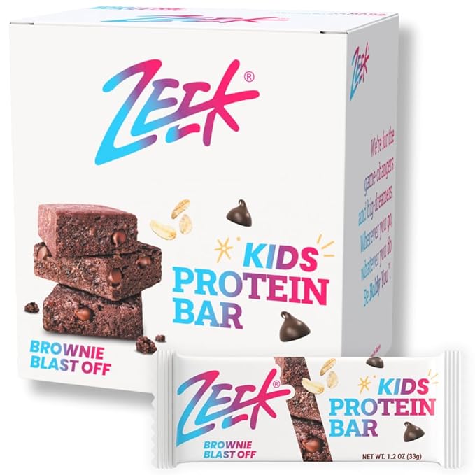 ZEEK BAR - Kids Protein Bars - 6g Protein - All Natural Non-GMO Gluten Free - Brownie Blast Off 12 Count - New &amp Improved Formula!