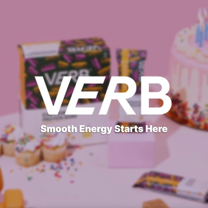 Verb Energy - Caffeinated Protein Bars Birthday Cake 10g Plant Based Protein Bars High Protein - Vegan Snack - Gluten Free Breakfast Snack with Organic Green Tea 51g (Pack of 12)