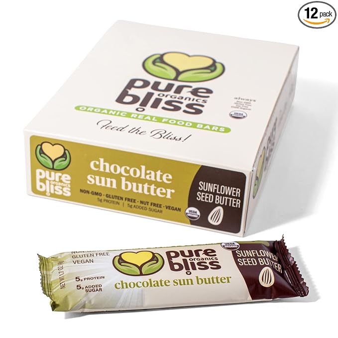 Organic Real Food Bar (Chocolate Sun Butter) Non-GMO Gluten Free Vegan Nutrition Bars Energy Bars Super Food Simple Ingredients Best Tasting Healthy Snack Breakfast Bars Dairy Free Soy Free