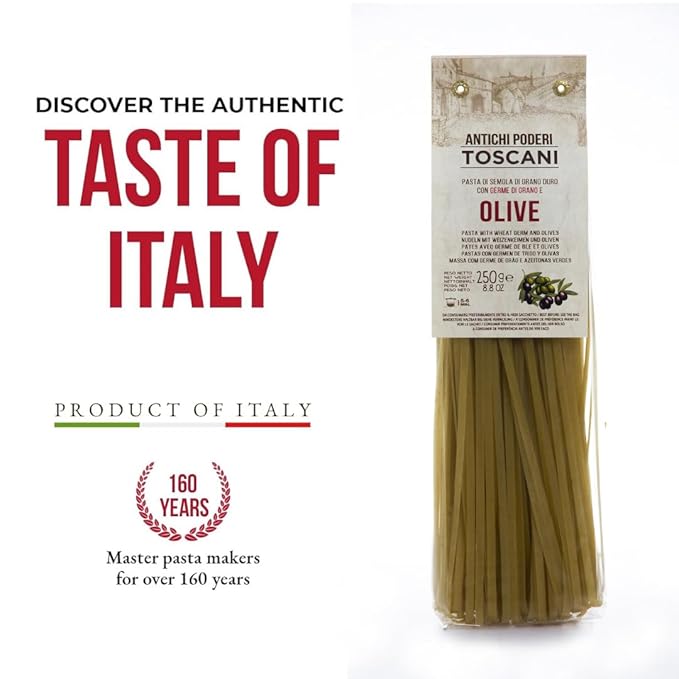 ANTICHI PODERI TOSCANI Handmade Flavored Pasta Olive Fettuccine 8.8oz | Imported from Italy Pack of 2