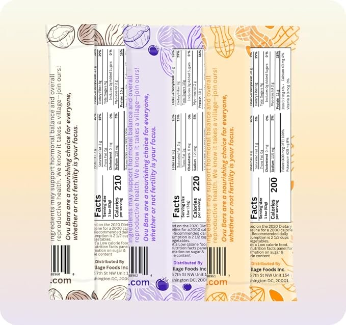 OVU Bar – Fertility Pregnancy &amp Postpartum Nutrition Support for Women Myo-Inositol Folic Acid Maca High Protein High Fiber Variety Pack 9 Bars