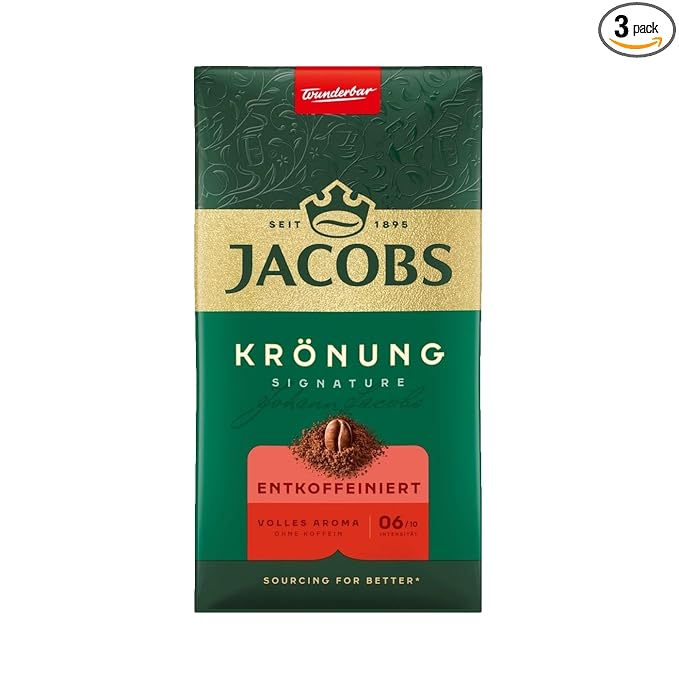 Jacobs Kronung Entkoffeiniert Decaf Ground Coffee 500 Gram / 17.6 Ounce (Pack of 3)