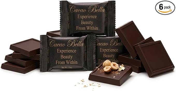 Cacao Bella®️ Clinically Proven Collagen Supplement Dark Chocolate Bars 2500 mg VERISOL® Bioactive Peptides 4 mg AstaReal® Astaxanthin &amp Cocoa Flavanols Supports Skin Elasticity Hair &amp Na