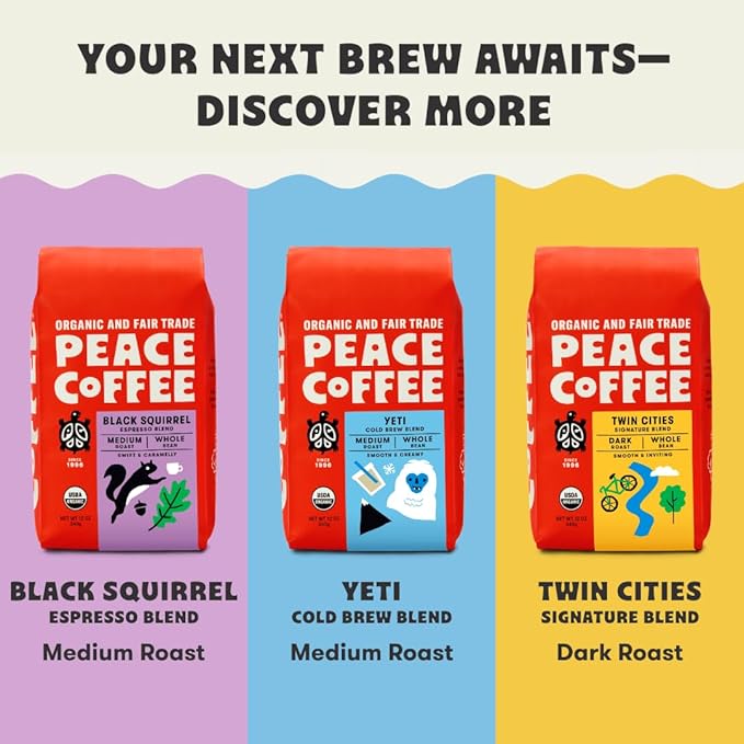 Peace Coffee Tree Hugger Signature Blend Ground Dark Roast Coffee 5 lb Organic Fair Trade Nutty Smooth Flavor Shade Grown Fresh Roasted