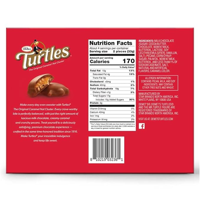 DeMets's Turtles Original Pecan - Pack of 2 - Milk Chocolate Covered Turtles - Christmas Box - 4.6 oz. Boxes By Lyza's Sweets &amp Treats