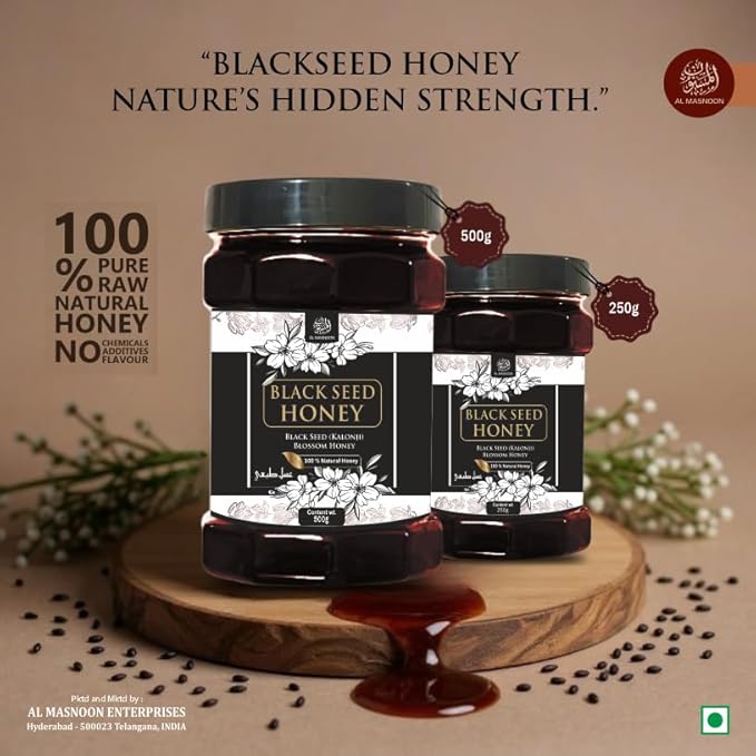 AL MASNOON Black Seed Honey/kalonji blossoms honey (500gm) 100% Pure &amp Natural Honey