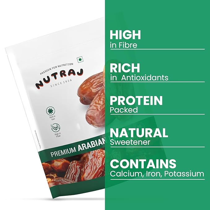 UAE Arabian Dates (Khajur) 1kg (2 x 500g Pouches) Dried Whole Dates