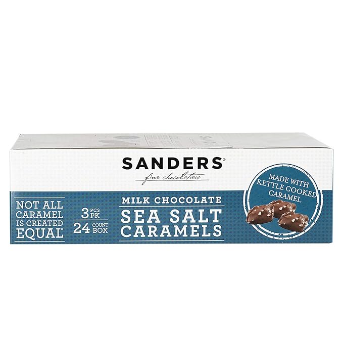 Sanders Milk Chocolate Sea Salt Caramels Kettle Cooked Caramel Covered in Milk Chocolate Individually Wrapped 3 Piece Set (24 Count)