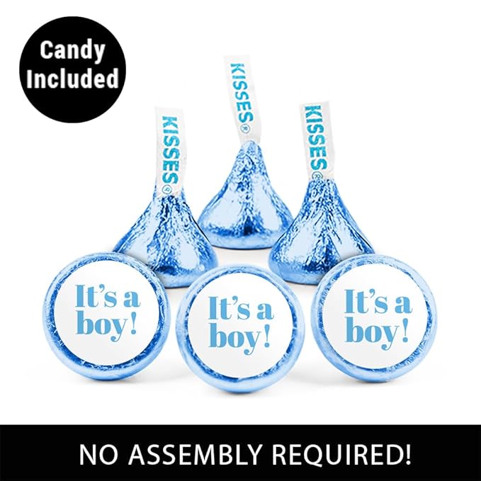 It's A Boy Baby Shower Blue Stickered Hershey's Kisses Candy - Assembled 85 Pack