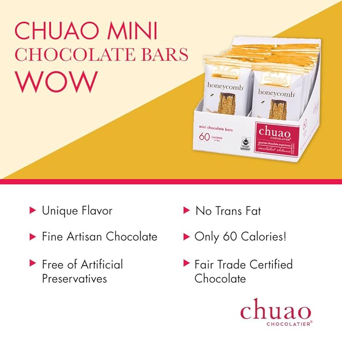 Chuao Chocolatier Honeycomb Dark Chocolate Mini Bars | Gourmet Honey No Preservatives | For Gift Baskets Gifts for Women Men Thank You Care Package | 24 Pack