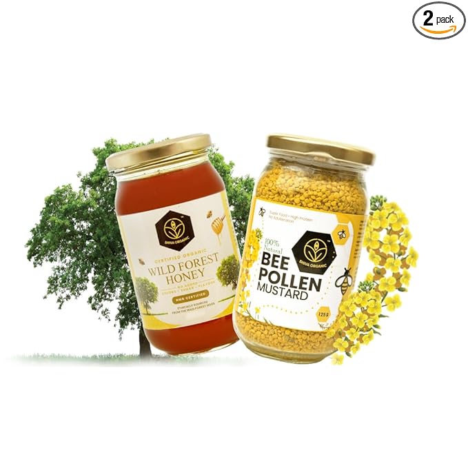 Shiva Organic Combo - Wild Forest Honey 250g &amp Mustard Bee Pollen 125g | Pure and Wholesome Superfoods
