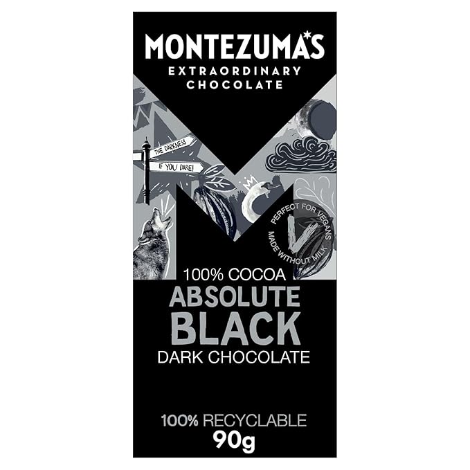 Montezuma Dark Chocolate Absolute Black 100% Cocoa 90g (Pack of 9)