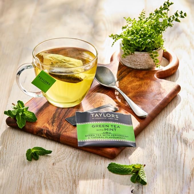 Taylors of Harrogate Green Tea with Mint Individually Wrapped Bags 20 Count (Pack of 6) Refreshing Light &amp Lively Caffeinated Enjoy Hot or Iced 120 Teabags Total