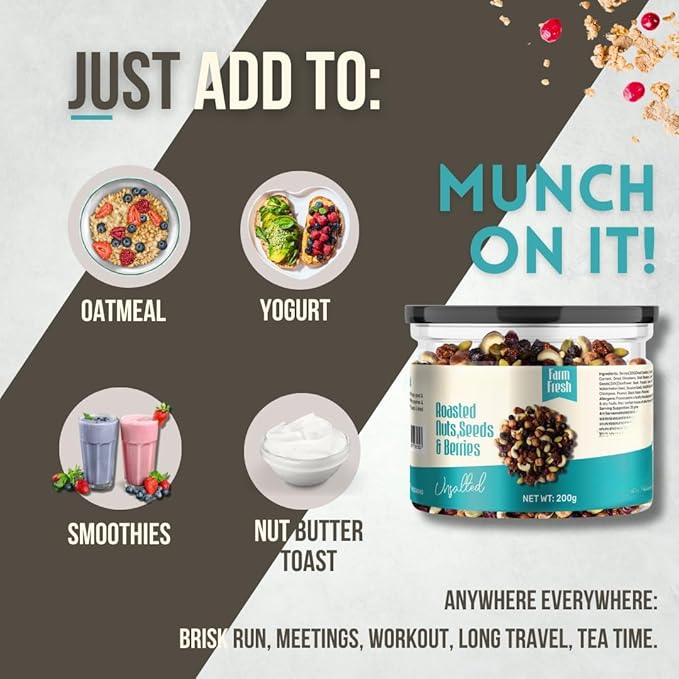 Roasted Premium Nuts Seeds &amp Berries Unsalted (Mix of 14 Super Nuts Seeds &amp Berries) | Oil-Free Roasting | No Salt | Slow baked Trail Mix - 400 gm