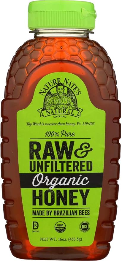 Nature Nate’s 100% Pure Raw &amp Unfiltered Organic Honey Made by Brazilian Bees and Packaged in a 16-oz. Squeeze Bottle Enjoy Honey’s Balanced Flavor and Wholesome Benefits Just as. (3 Pack)