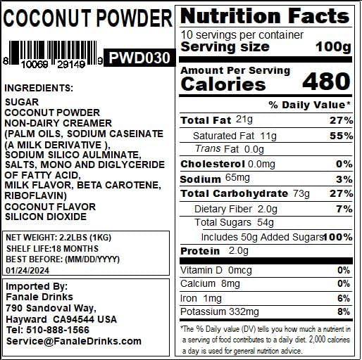 Fanale Premium Coconut Bubble Tea Flavoring Powder | Perfect for Baking Smoothies Desserts and Drinks | Instant Flavoring Powder for Boba Milk Tea - 2.2 Pounds (Pack of 20)