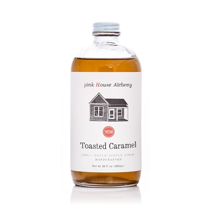 Pink House Alchemy Toasted Caramel Simple Syrup – 16oz Bottle – Handcrafted All-Natural Mixer for Coffee Cocktails Soda Lemonade Tea &amp Baking – Gluten-Free Non-GMO Vegan Small Batch (TC 1)