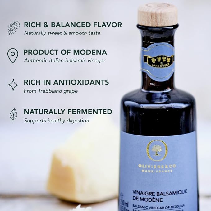 Aged Balsamic Vinegar of Modena IGP – Premium Italian Barrel-Aged Balsamic Vinegar – 100% Grape Must No Caramel Coloring – Smooth Gourmet Vinegar for Salads Cheese Marinades &amp Glazes – 8.5 fl o
