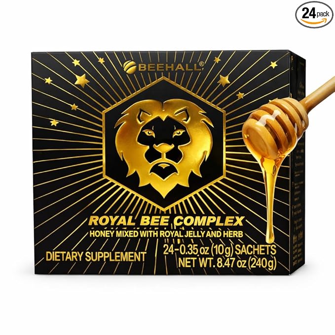 EZ BeeHall Honey Packets – 24 Single-Serve Royal Jelly &amp Herbal Honey Boost | Natural Energy &amp Daily Vitality Travel-Friendly Sweetener for Tea Coffee &amp Snacks